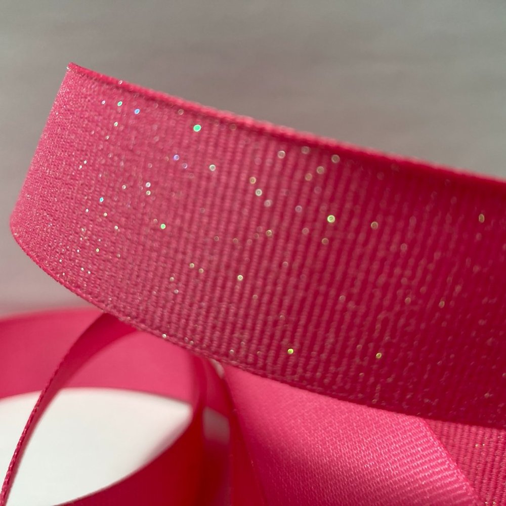 10 Rolls Pink Ribbed Glitter Ribbon 7/8" - Picture 2 of 15